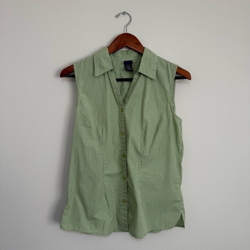 Basic Editions Green Gingham Sleeveless Shirt